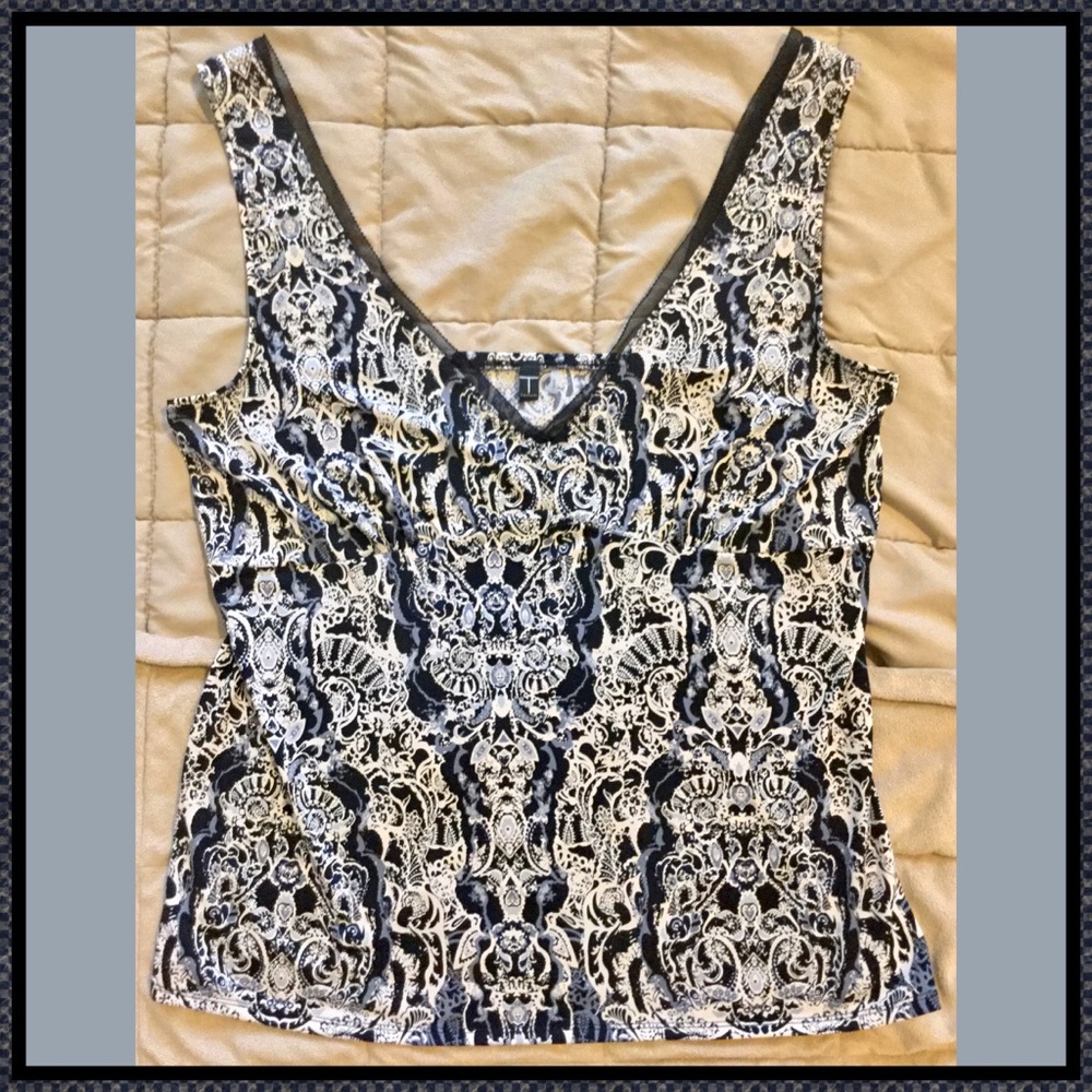 Tahari sexy chic blouse boho print tank top sz M